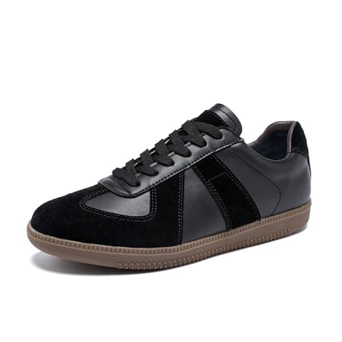 Image of Hopelong Fashion Sneakers Lace Up Leather Tennis Sneakers Walking Casual Shoes Non Slip for Mens Women Kids, Black, 8 Women/7 Men