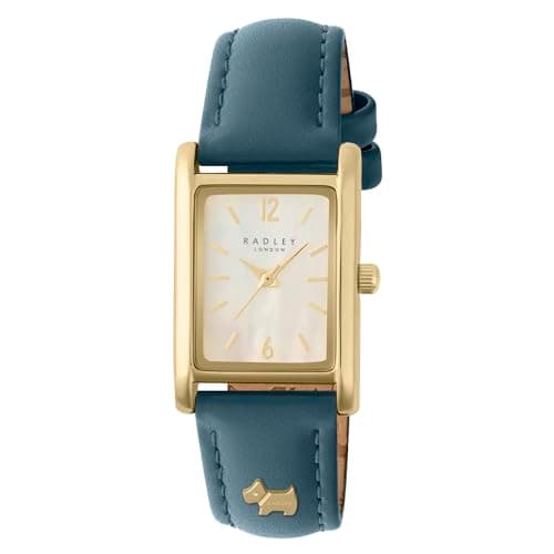Image of RADLEY Women's Gold Plated Blue Leather Strap Mother of Pearl Analogue Quartz Watch RY21720