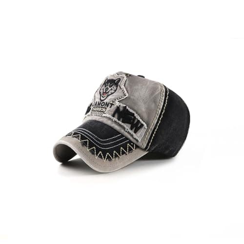 Image of CHENNUO Men's Cotton Distressed Vintage Baseball Cap Snapback Fashion Outdoor Travel Sport Cap Truck Hats (Black)