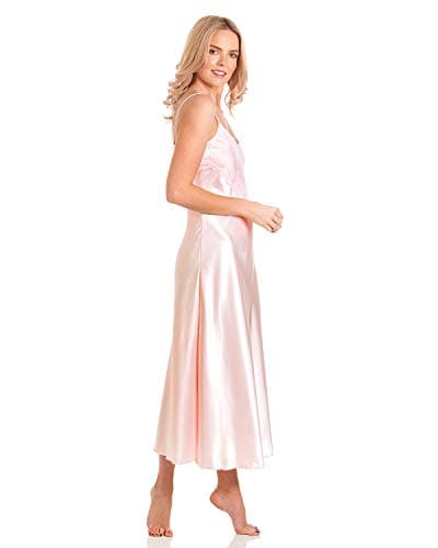 Image of Undercover Womens Satin & Deep Lace Long Chemise Nightdress N50 Pink WX