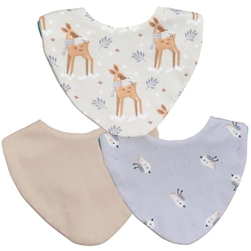 Image of Bibbilyboo Waterproof Baby Dribble Bib, 3 Pack, 0-2 Years - Highly Absorbent & Naturally Antibacterial - Adjustable, Waterproof & Breathable Fabric - Award Winning Teething Bibs (Deer & Birds)