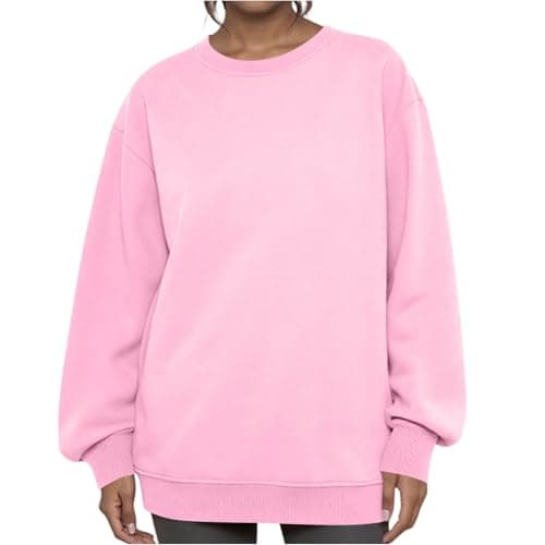 Image of Ladies Sweatshirts, Womens Long Sleeve Fall Tops Crew Neck Loose Fashion Trendy Clothes Shirts Pullovers Oversized Sweatshirt Uk Size 8 10 12 14 16,Pink,M,u59a