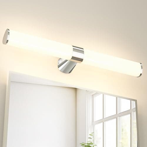 Image of PRINCEWAY 15W LED Bathroom Wall Mounted Vanity Over Mirror Light, Bath Wall Lamp for Make Up, Chrome Color, Length 60CM, IP44 Waterproof, 1500Lm Not Dimmable, 3 Levels Selectable Lighting Colors