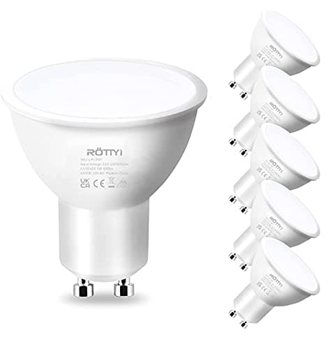 Image of ROTTYI GU10 LED Light Bulbs 6Pack,6500K Daylight White, 5W 450LM Energy Saving Light Bulb,50W Halogen Bulb Equivalent,100° Beam Angle,with The Frosted Glass Diffuser,Spotlight Lamp