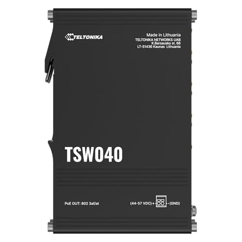 Image of Teltonika TSW040 Ethernet switch, 8 x PoE-out Ethernet ports, 2-pin, integrated DIN rail bracket, wide voltage range