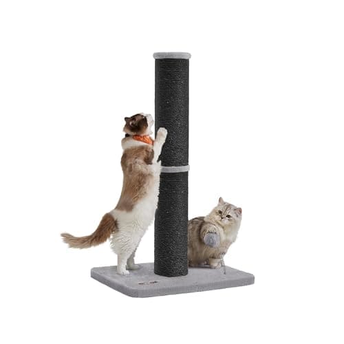 Image of Feandrea Cat Scratching Post, 85 cm Tall Cat Scratcher for Medium and Large Cats, Furniture Scratching Deterrent Sisal Scratch Pole, Spring Pompom with Built-in Bell, Ink Black PCA041B01