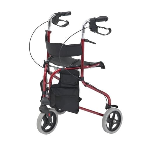 Image of Tri Walker with seat/Lightweight 3 Wheeled rollator with Brakes and Shopping Bag (Red)