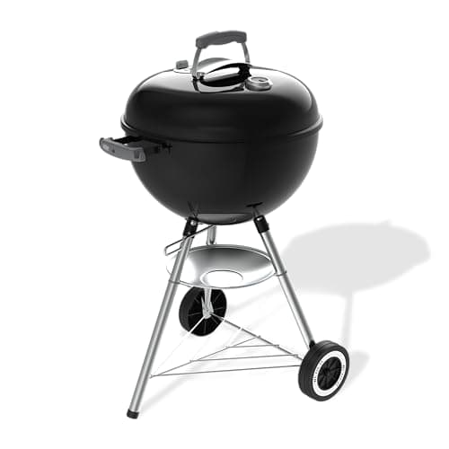 Image of Weber Original Kettle Charcoal Barbecue, 47 cm Cooking Surface, Porcelain-Enamelled Lid and Bowl, One Touch Cleaning System, Lid Thermometer, Tripod Stand with Wheels, Black (1502192)