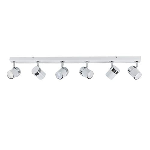 Image of MiniSun | Modern 6 Way Straight Bar Ceiling Spotlight Fitting in a Gloss White/Chrome Finish - Complete with 5w GU10 LED Bulbs [6500K Cool White] | Ceiling Lights & Home Essential | Mains Wired
