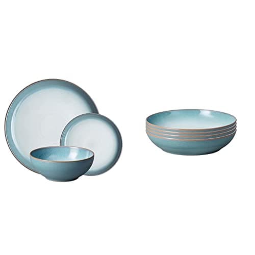 Image of Denby Azure Haze 12 Piece Tableware Set & 123049944 Azure Haze 4 Piece Pasta Bowl Set