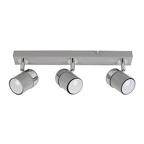 Image of MiniSun | Modern 3 Way Adjustable Gloss Grey & Silver Chrome Straight Bar Ceiling Spotlight Fitting | Ceiling Lights & Home Improvements Essential | Mains Wired