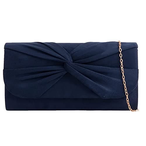 Image of Suede Pleated Style Bridal Prom Wedding Evening Clutch Party Purse Hand Bag (Navy Blue)
