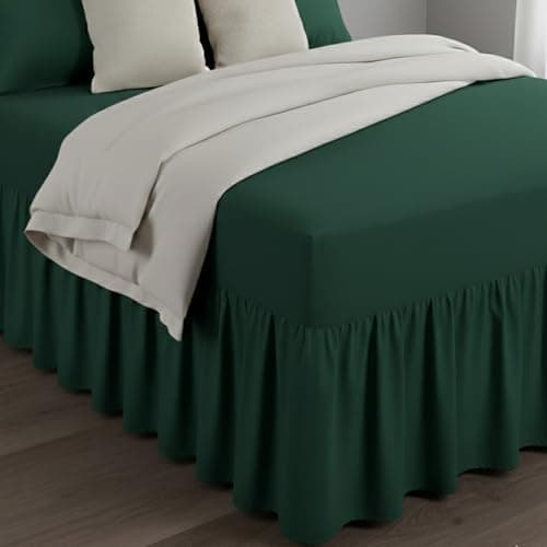 Image of Bronwen Mathew Single Fitted Valance Sheet Frill Extra Deep Bed Skirt Base Valance Sheets Soft Brushed Microfiber Easy Care Non Iron (Single, Bottle Green)