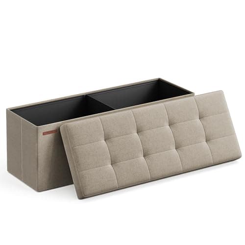 Image of SONGMICS MAZIE Collection - Storage Ottoman Bench, 110 cm Folding Foot Rest Stool, End of Bed Bench, Easy Assembly, for Living Room, Bedroom, Entryway, Camel Brown LSF077K51