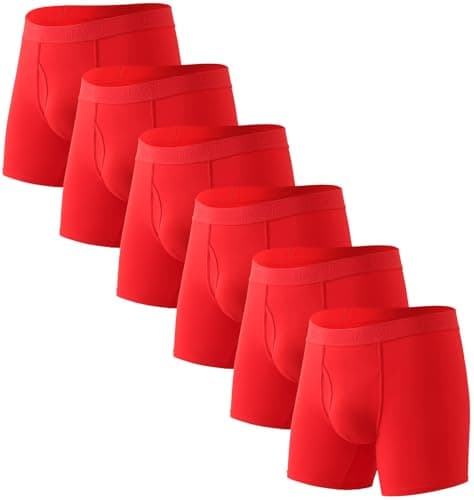 Image of HAVVIS Mens Boxers Super Soft Bamboo Boxer Shorts Long Leg Anti Chafing Underwear with Fly Boxer Briefs Multipack (UK, Alpha, L, Regular, Regular, C04-6 Pack - Red)