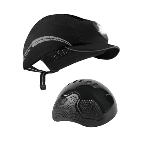 Image of HEARMOR Safety Bump Cap with LED Lighting, USB Rechargeable Headlamp, Baseball Cap Style, Lightweight Breathable Hard Hat for Men and Women, Black