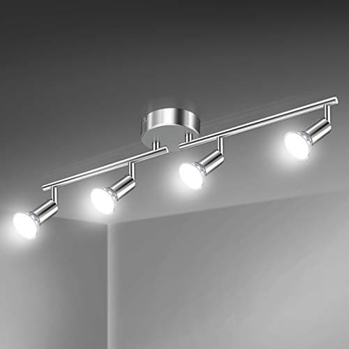 Image of Defurhome LED Ceiling Light Rotatable, 4 Way Adjustable Modern Ceiling Spotlights(White Chrome) for Kitchen, Living Room, Bedroom, Including 4 x 4 W GU10 Led Bulbs(450LM, Cool White)