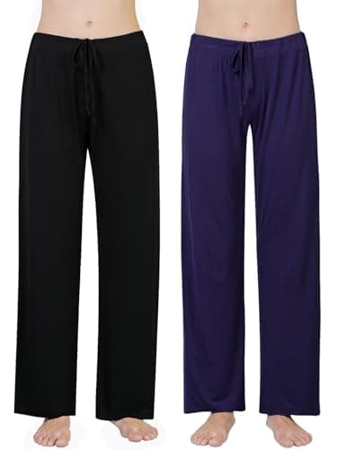Image of Ymmchy Women's Pajama Pants Soft Pyjama Bottoms Lounge Trousers Sleep Pants with Pockets 2-Pack Black/DB L