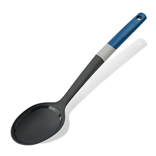 Image of Tasty Serving Spoon with Measurements, Non-Stick Cooking Spoon, Spoon Ladle with Soft Grip Handle, Stirring Spoon, Non-Scratch Kitchen Utensil, Dimensions, 34 x 7 cm, Colours, Dark Blue, Grey