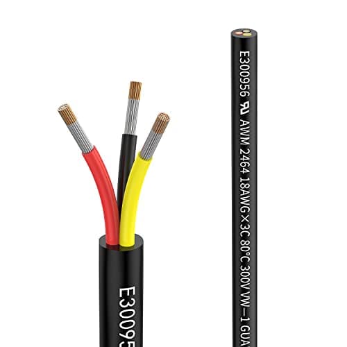 Image of Matugajp 18awg 3×0.75mm² Electrical wire 3 Conductor Extension Cable 16.4ft/5Meters UL2464 DC 5V/12V/24V/300V 18 Gauge oxygen free Stranded Tinned Copper wire