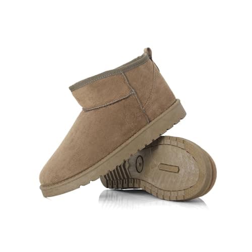 Image of Women’s Suede-Effect Ankle Boots, Warm Fleece-Lined Slip-On Winter Booties with Cushioned Insole and Non-Slip Sole (OLIVE, One Size, Adult, Women, 6, Numeric, UK Footwear Size System, Medium)