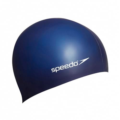 Image of Speedo Unisex-Adult Flat Silicon Swim Cap | Swim Essentials | Hair Protection, Navy, One Size
