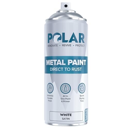 Image of Polar Direct to Rust Satin White Metal Spray Paint - 400ml - Perfect for Metal, Wood, Furniture, Rust - Outdoor & Indoor Surfaces - Easy to Apply - 3 in 1 Primer, Undercoat & Topcoat
