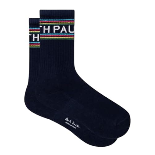 Image of Paul Smith PS Socks Logo Big Multicolour Stripes and Dark Navy Blue. One Size.