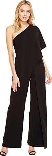 Image of Adrianna Papell Women's One Shoulder Crepe Melania Jumpsuit - Black - 6