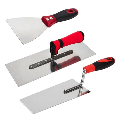 Image of Plasterers Set - (3-Piece) Brick Jointer,Wallpaper Scraper, Pointing Tool, Gauging Trowel, Plastering Trowel - Builders Bricklaying Tools with Soft Grip Handles