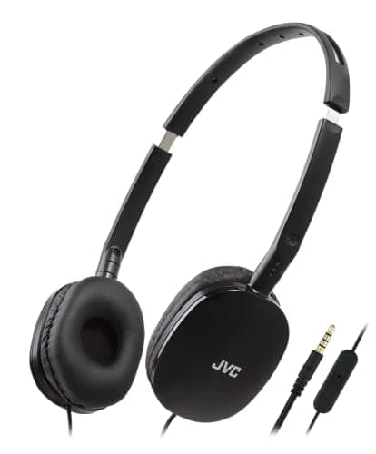 Image of JVC HA-S160M-B Flats Foldable and Compact Headphones in Glossy Trendy Colour, with Switch for Microphone On/Off, Ideal for Teleworking and Online Seminars (Black)