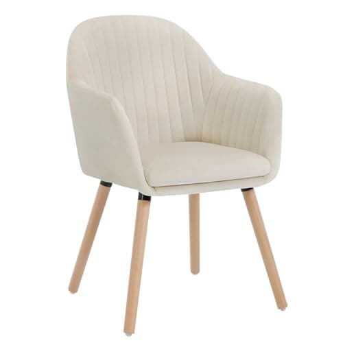 Image of WOLTU Dining Chair, Bedroom Chair, Upholstered, with Arms, Backrest, Solid Wood Legs, Tub Armchair, Cream
