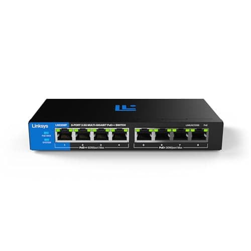 Image of Linksys 8-Port, 2.5G Multi-Gig Unmanaged PoE++ Switch | Energy-Efficient Ethernet | Full-Duplex Flow Control | For WiFi 6/6E/7 Access Points & IP Surveillance Cameras | Metal Casing | 180 W PoE Budget