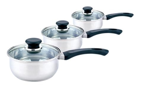 Image of Sabichi 3-Piece Saucepan Set - Stainless Steel - Dishwasher Safe - Glass Lids with Steam Vent and Phenolic Handles - Suitable for Gas, Electric, Ceramic & Solid Hot Plate Hobs