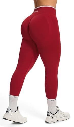 Image of JOYSPELS Seamless Gym Leggings for Women UK - Ruched Scrunch Bums Womens Activewear Sculpting Leggings for Workout, Running, Sports, Yoga Cherry Red M