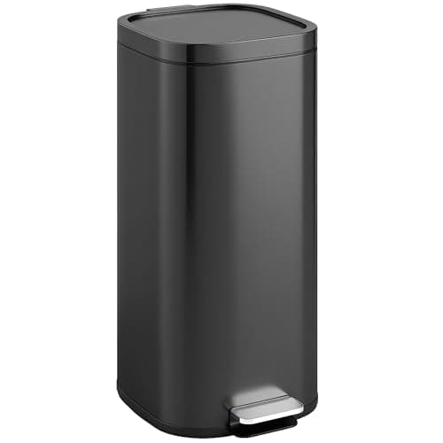 Image of HOMCOM 30L Kitchen Bin with Lid, Compact Pedal Bin with Soft-Close and Stay-Open Lid, Removable Inner Bucket, Fingerprint-Resistant for Kitchen, Home, Office, Bedroom, Black