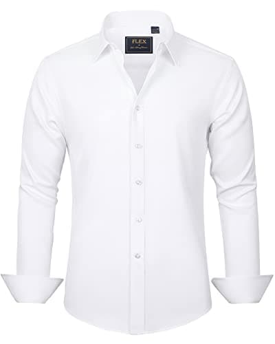 Image of J.VER White Shirt Men Long Sleeve Fashion Dress Stretch Non Iron Button Down Shirts for Men Adult Business Casual Wedding Work M