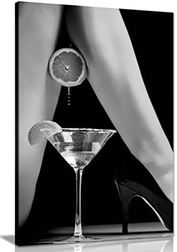 Image of Panther Print Fine Art Prints Black & White Woman High Heels & Cocktail Artistic Framed Canvas Print, Pictures for Home Walls, Bedroom, Living Room & Bathroom Decor 91x61cm (36x24in)