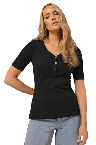 Image of Long Tall Sally - LTS Tall Ribbed Short Sleeve Henley Top - Women's Black