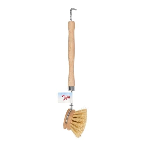Image of Tala Wooden dish brush with Natural Fibres, Long reach washing up brush ideal for Cleaning Kitchen Goods like glasses, plates, pots and pans, Has a replacable brush heads