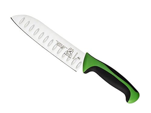 Image of Mercer Culinary Millennia Color Handle Cutlery 7" Santoku Knife (Granton Edge) Green