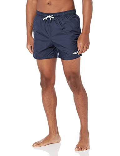 Image of HUGO Men's Small Logo Quick Dry Swim Trunks, Basic Navy, Medium
