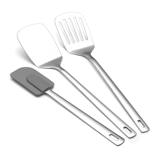 Image of Berglander Stainless Steel Spatulas Set 3pcs, Metal Spatula Solid&Slotted&Flexible Turner, Heavy Duty Sturdy Kitchen Spatula, High Heat Resistant Cooking Utensils for Nonstick Cookware