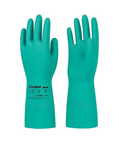 Image of LANON 3 Pairs Nitrile Chemical Resistant Gloves, Reusable Heavy-Duty Work Gloves, Acid, Alkali and Oil Protection, EN 374, Non-Slip, Large