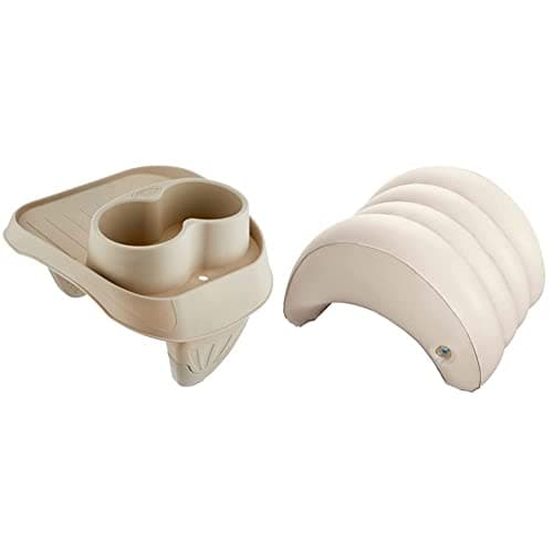 Image of Intex PureSpa Plastic Beverage Holder-Beige 26 x 22 x 18 cm & PureSpa Head Rest