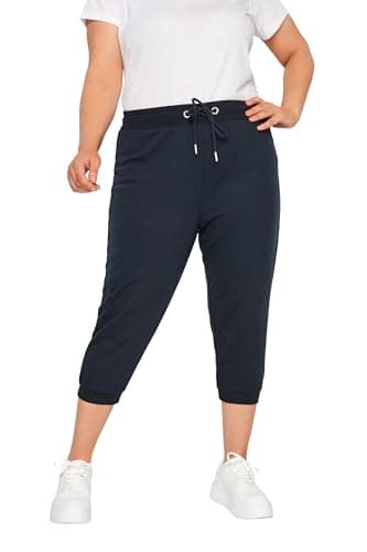 Image of Yours Curve Navy Cropped Stretch Joggers - Women's - Plus Size Curve