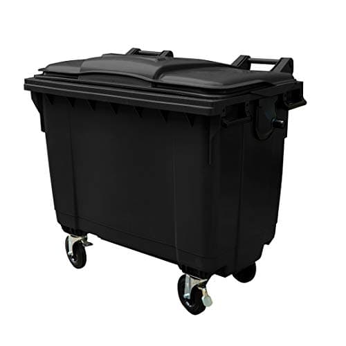 Image of Yellowshield 1100 Litre Wheelie Bin - Grey, Largest 4 Wheeled Bin Available, 4 x 200mm Swivel Castors With 2 Central Locking Brakes, Commercial & Industrial Bin