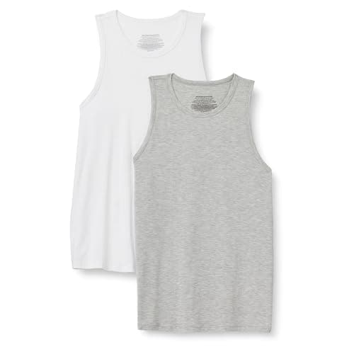 Image of Amazon Essentials Men's Sleeveless Super Soft Modal Vest, Pack of 2, Medium Grey Heather/White, M