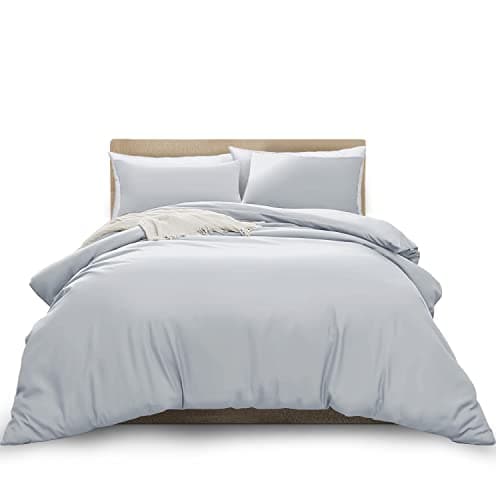 Image of MOONLIGHT20015 Double Duvet Cover Set Silver Solid Soft Double Bedding Duvet Cover with 2 Matching Pillowcases