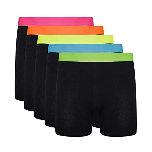 Image of Sock Stack Boxer Shorts Mens Organic Cotton Boxershorts Comfort Fit Black Button Free Boxers Trunks Underwear Pack Of 5, Medium Black/Neon